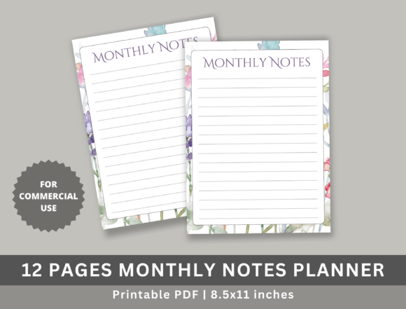 Download 12 Pages Monthly Notes Planner KDP - Premium Bundle