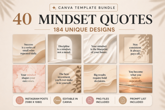 Download 40 Mindset Quotes Canva Template Bundle - Template bundle Collection